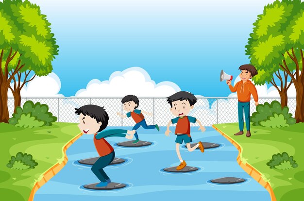 Niños jugando juego de luz verde luz roja