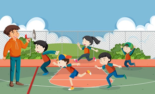 Niños jugando juego de luz verde luz roja