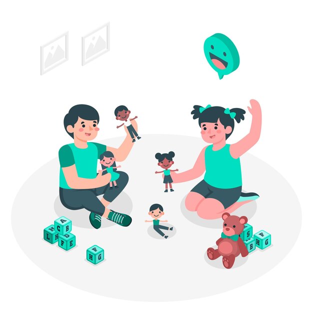 Niños jugando con muñecas ilustración del concepto