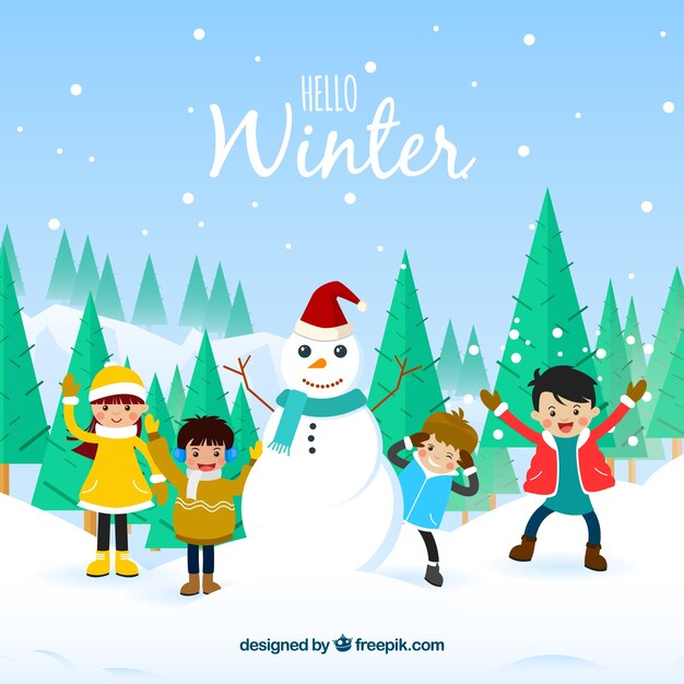 Niños jugando en la nieve.