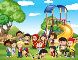 Vector gratuito niños jugando en el parque