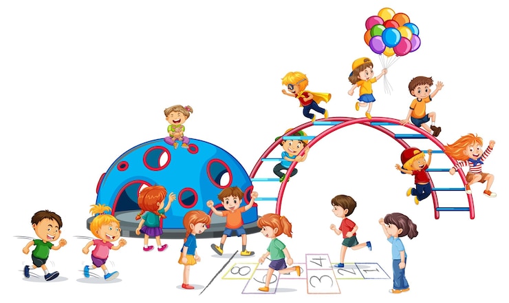 Vector gratuito niños jugando en un patio de recreo