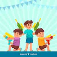 Vector gratuito niños jugando con pistolas de agua