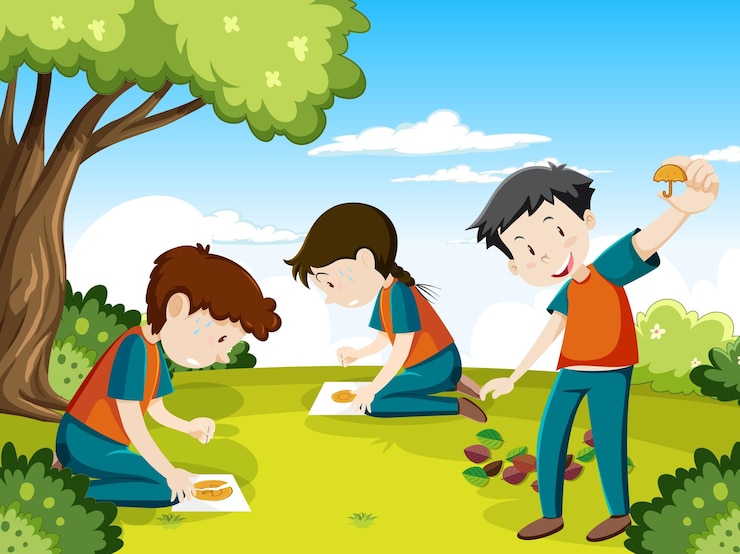 Vector gratuito niños jugando a rascar la galleta dalgona en el parque