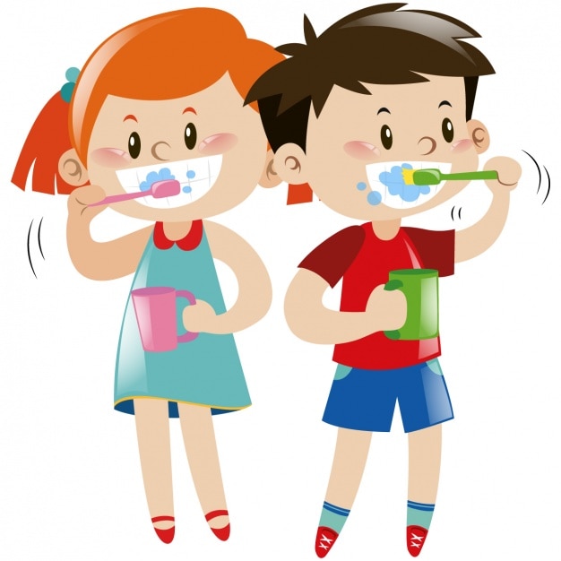 Niños lavándose los dientes | Vector Gratis