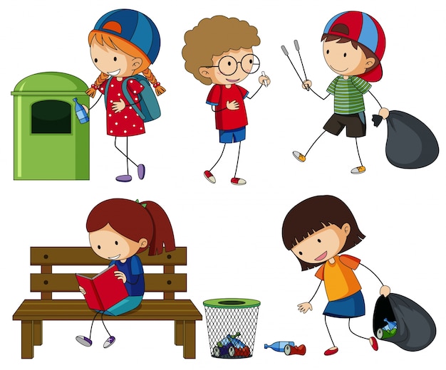 Vector gratuito niños limpiando la basura