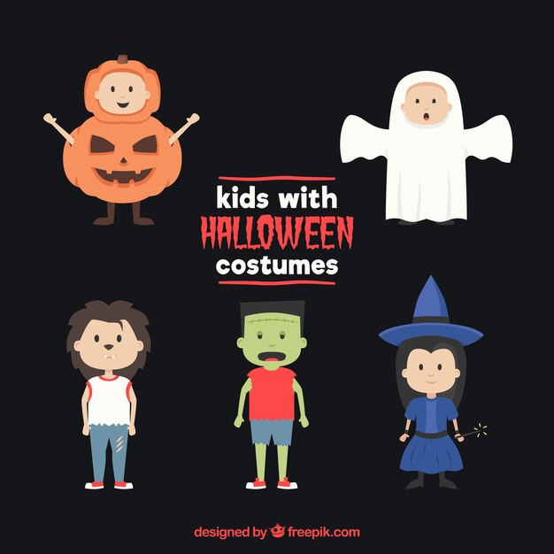 Vector gratuito niños listos para halloween