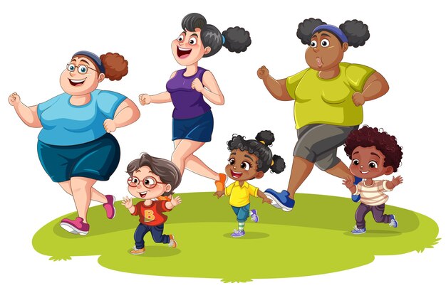 Los niños y la madre hacen ejercicio aislado.
