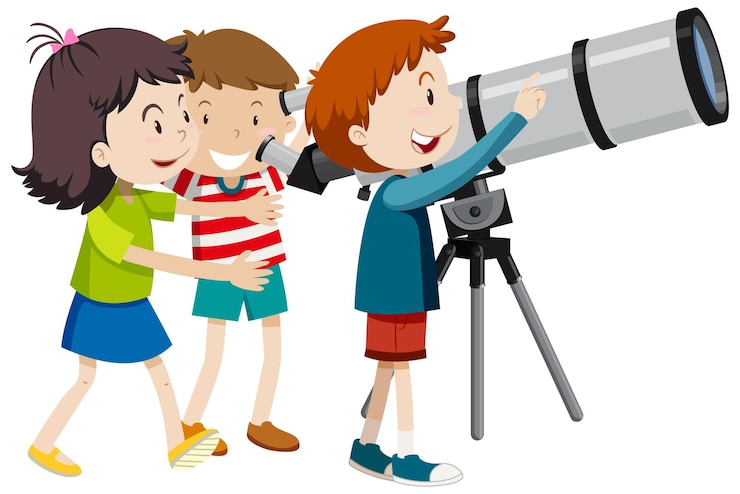Vector gratuito niños mirando a través del telescopio