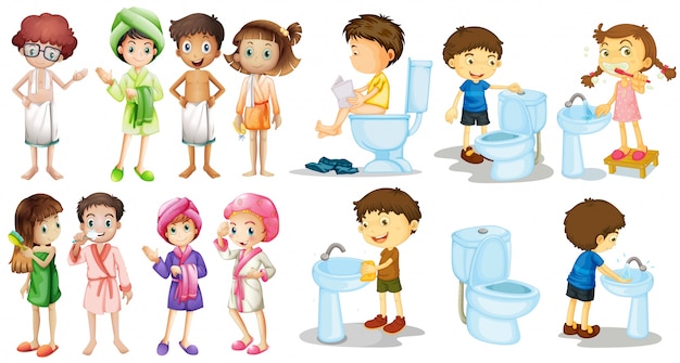 Niños y niñas en albornoz ilustración