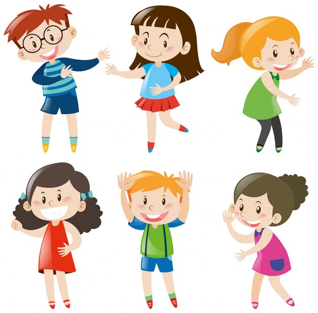 Niños y niñas con cara feliz