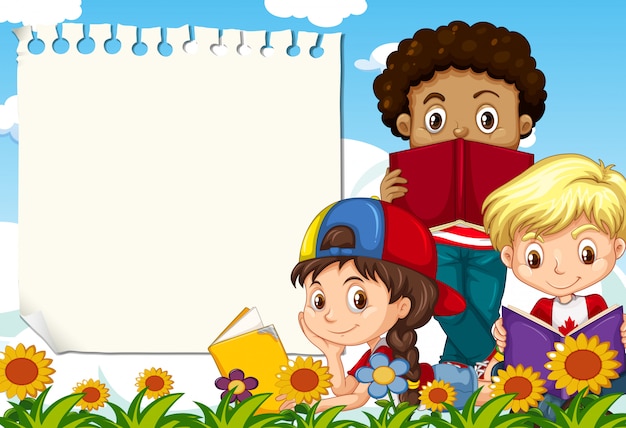 Vector gratuito niños en la nota de jardín con copyspace