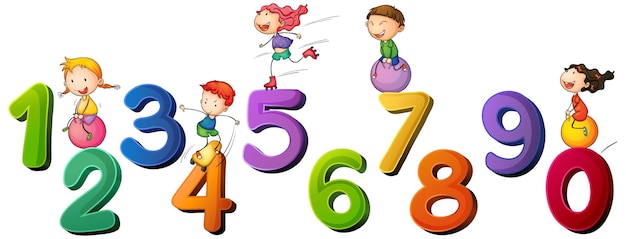 Niños y números del uno al cero.