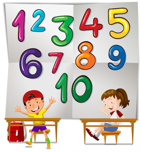 Niños y números del uno al diez