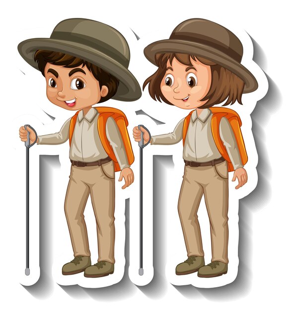 Los niños de la pareja usan el personaje de dibujos animados del traje de safari pegatina