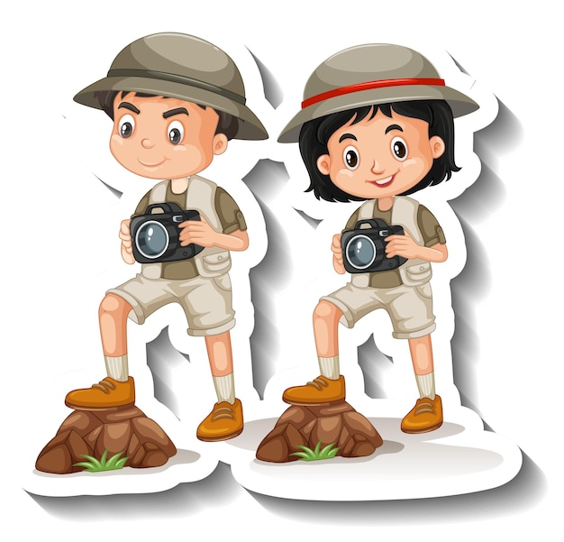 Los niños de la pareja usan el personaje de dibujos animados del traje de safari pegatina