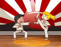 Vector gratuito niños peleando artes marciales