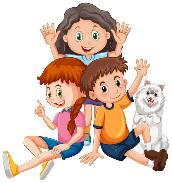 Vector gratuito niños con personaje de dibujos animados lindo perro