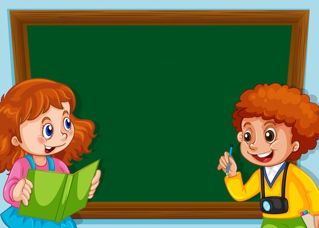 Niños en pizarra con copyspace