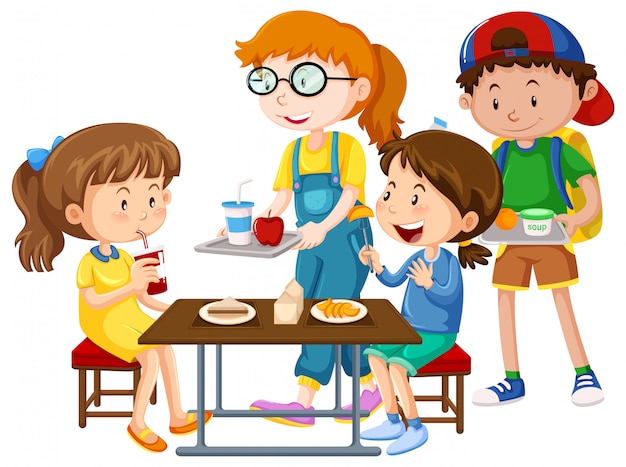 Vector gratuito niños que tienen comida en la mesa