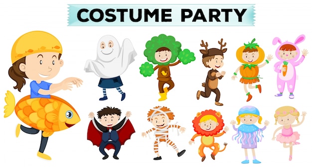 Vector gratuito los niños que usan diferentes trajes de fiesta