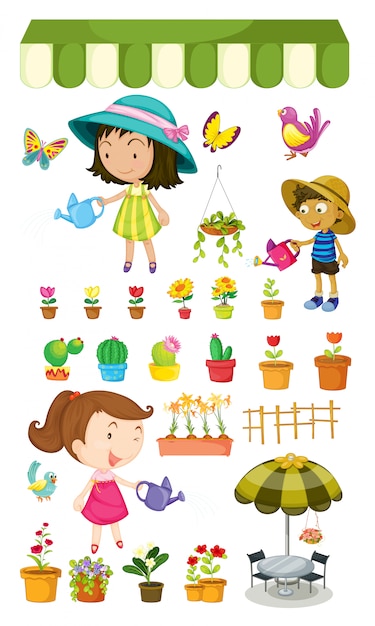 Vector gratuito niños regando las plantas