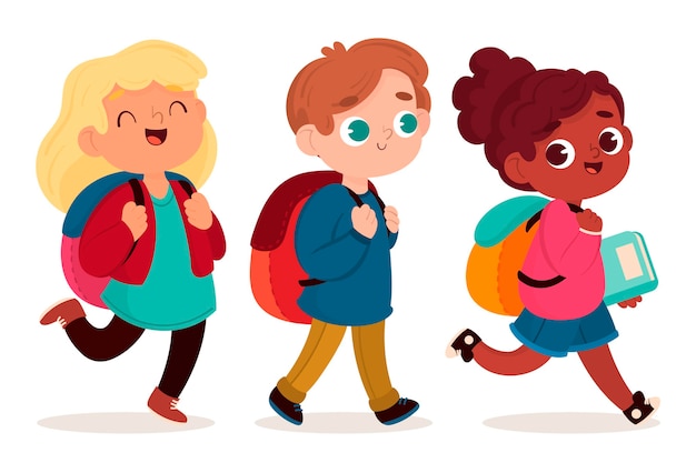 Vector gratuito niños de regreso a la escuela en diseño plano