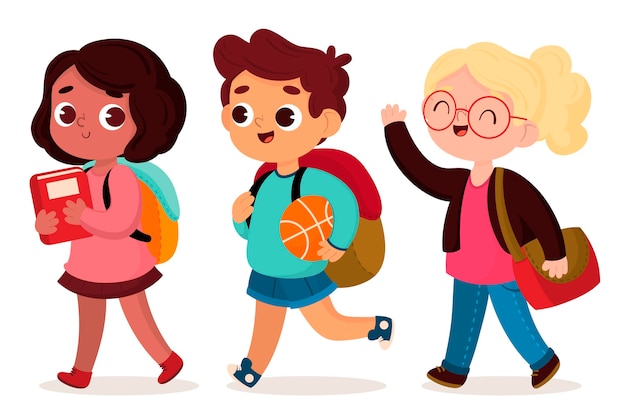 Vector gratuito niños de regreso a la escuela en diseño plano