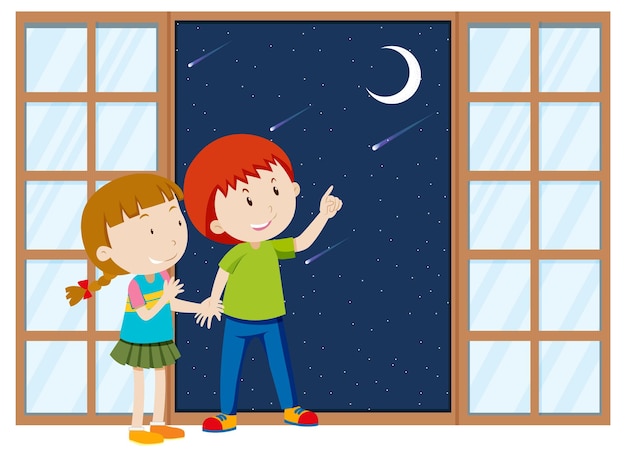 Niños señalando con el dedo a la luna