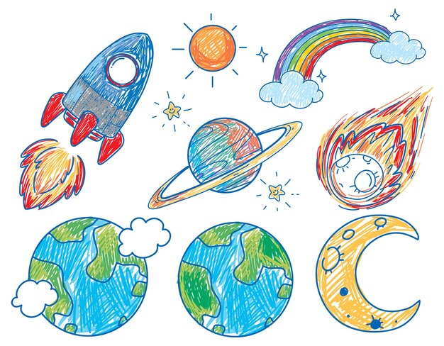 Niños simples garabatos del espacio.