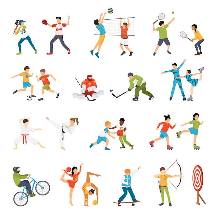 Vector gratuito niños sport icons set
