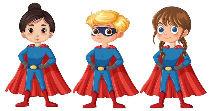 Vector gratuito niños superhéroes con trajes coloridos