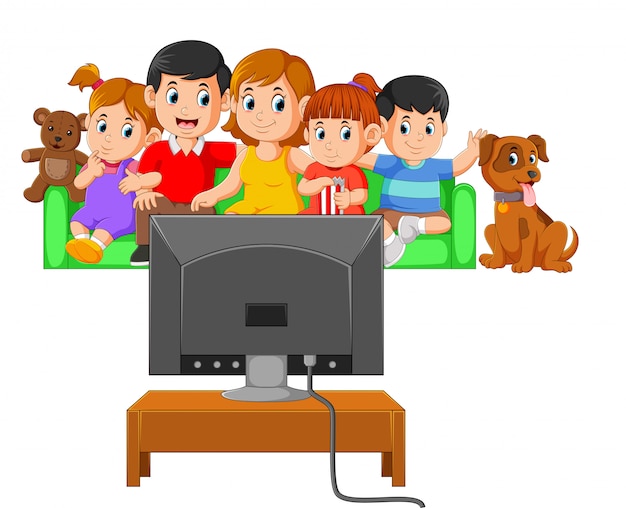 Niños mirando televisión en una habitación | Vector Premium