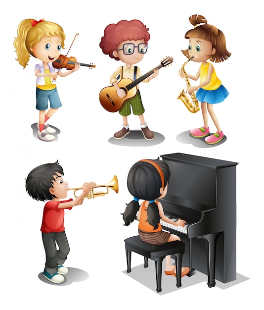 Vector gratuito niños con talentos musicales