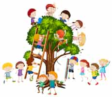 Vector gratuito niños trepando por el arbol