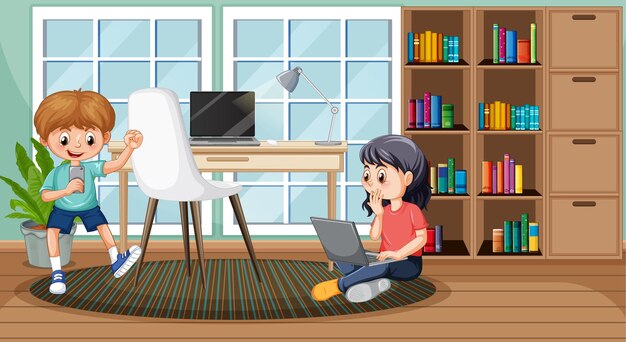Niños usando dispositivos tecnológicos en casa
