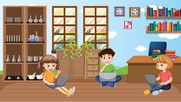 Niños usando dispositivos tecnológicos en casa