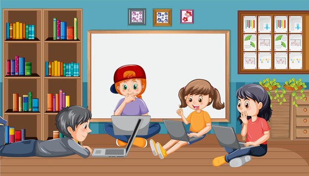 Niños usando dispositivos tecnológicos en casa