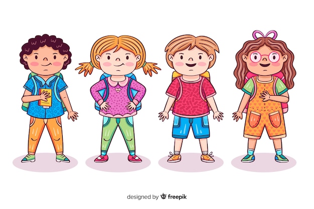 Vector gratuito niños de la vuelta al cole dibujados a mano