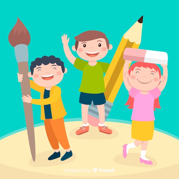 Vector gratuito niños de la vuelta al cole en diseño plano