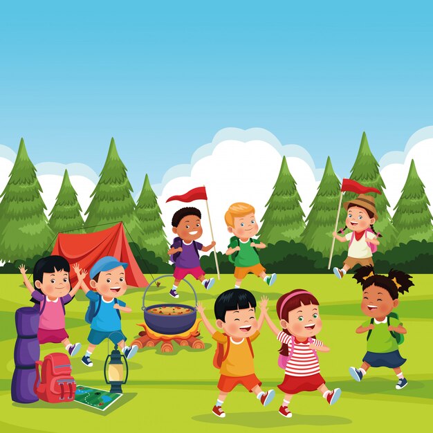 Niños en zona de acampada.