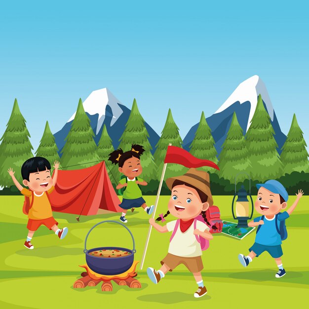 Niños en zona de acampada.