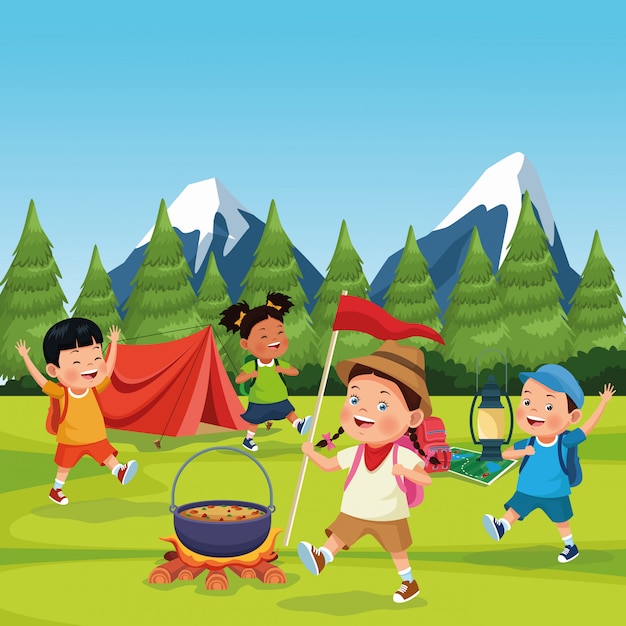 Niños en zona de acampada.