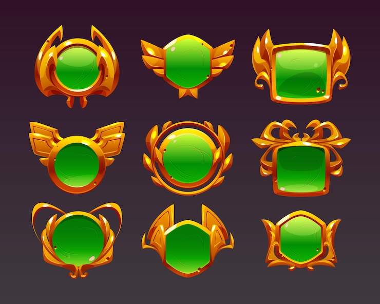 Vector gratuito nivel de juego golden ui iconos botones insignias vacías