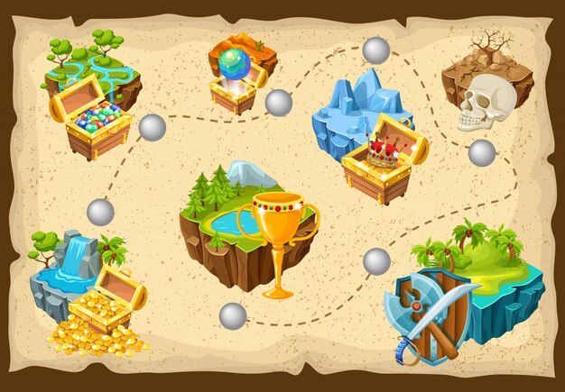 Niveles isométricos Juego Islas Composición