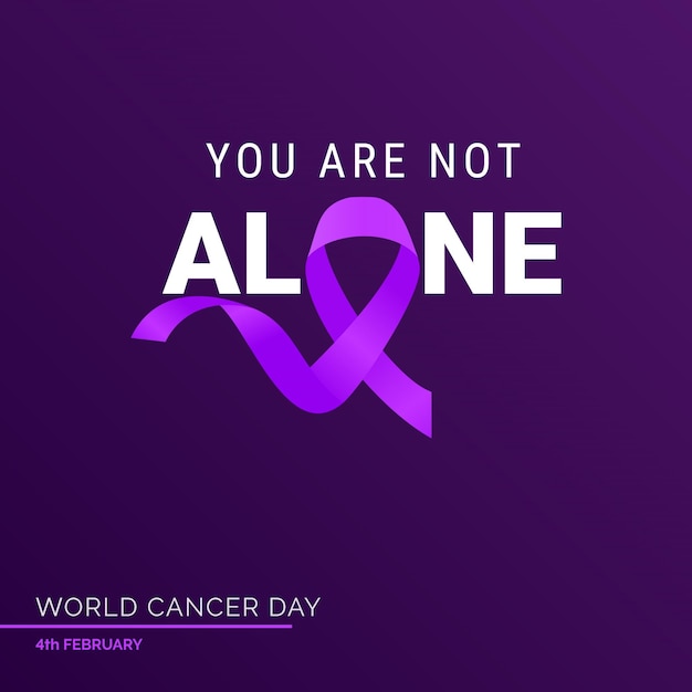 Vector gratuito no estás solo cinta tipografía 4 de febrero día mundial contra el cáncer