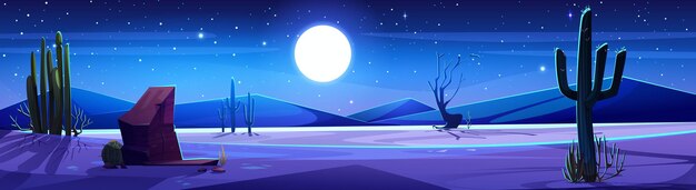 Noche de desierto con la luna brillando en el cielo