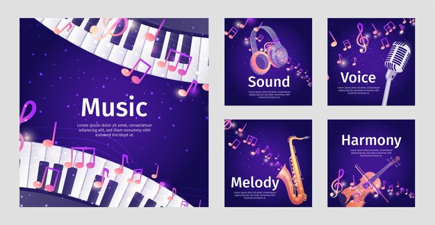 Notas de música en gradiente en una publicación de Instagram