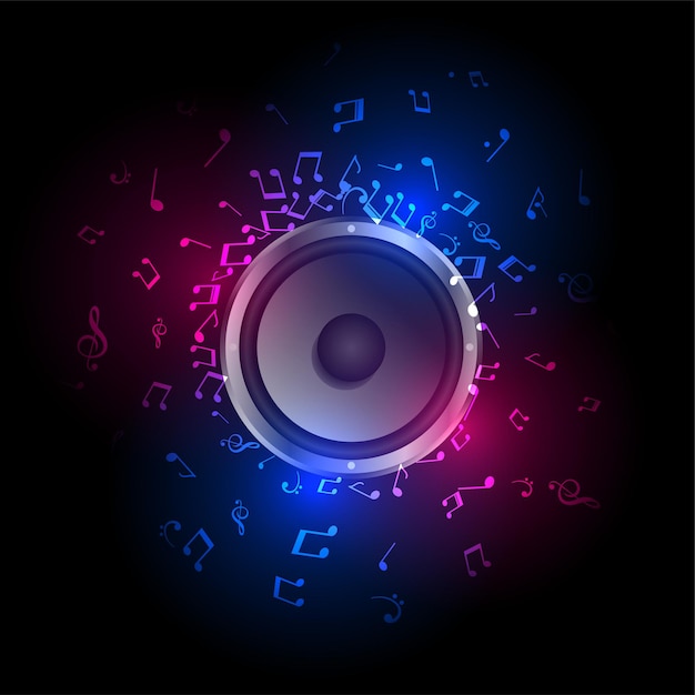 Notas musicales coloridas con altavoz de sonido para tema disco o dj