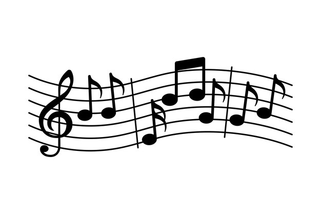 Notas musicales en la hoja de líneas de onda